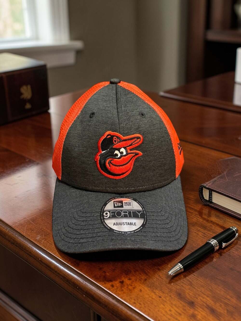 Baltimore Orioles New Era 9FORTY Tech Trim Adjustable Trucker Hat